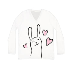 Funny Bunny Print Women's Long Sleeve V-neck Shirt